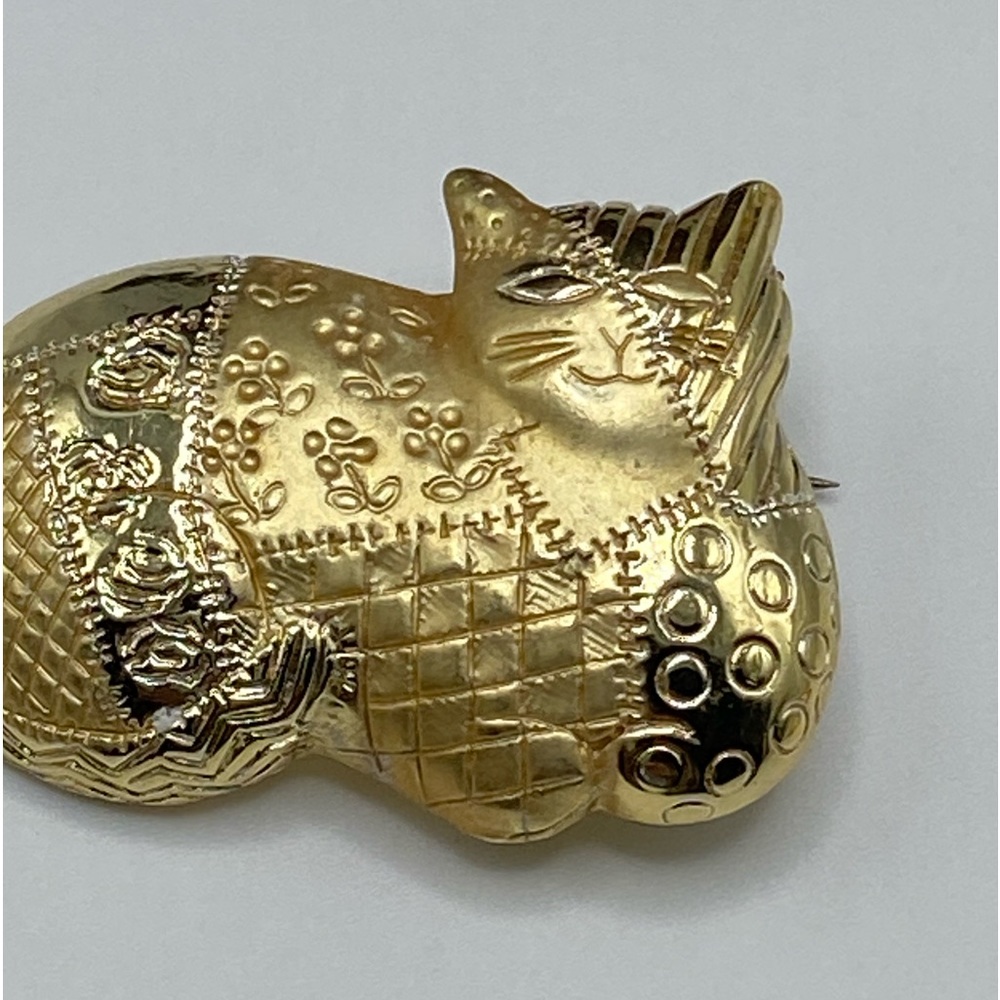 Patchwork Calico Cat Pin Brooch GoldTone